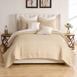Greenland Home Fashions 3-Piece Coverlet Set – Natural Cotton Quilt Bedding with Matching Pillow Shams - 1 of 4