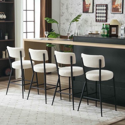 Resenkos Counter Bar Stools, Counter Stool,Set of 2 Modern Bar Stools with Black Metal Base for Kitchen, Dining and Living Room,Beige