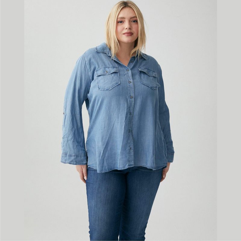 Molly & Isadora Women's Versitle Chambray Button-Up Shirt, 1 of 8