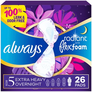 Always Radiant Extra Heavy Absorbency Overnight Sanitary Pads with Wings - Scented - Size 5 - 1 of 4