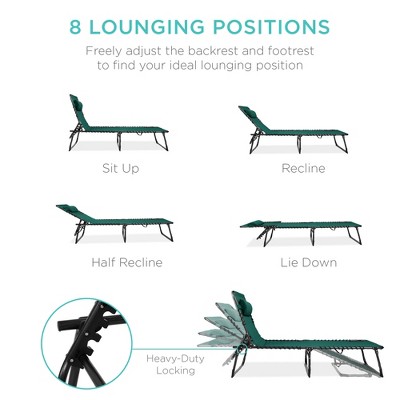 Forest Green Adjustable Folding Outdoor Chaise Lounge Chair with Cushions