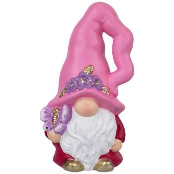 Northlight Spring Gnome Figurine and Butterfly - 7"- Pink and Fuchsia