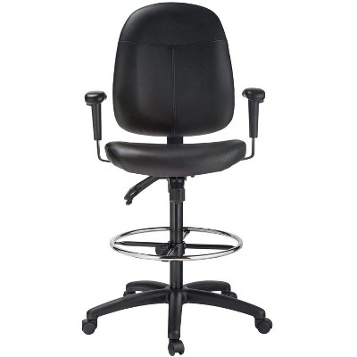Harwick Adjustable High-Back Black Leather Drafting Chair with Metal Base