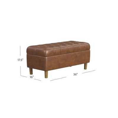 Brown Faux Leather Tufted Storage Bench with Oak Legs