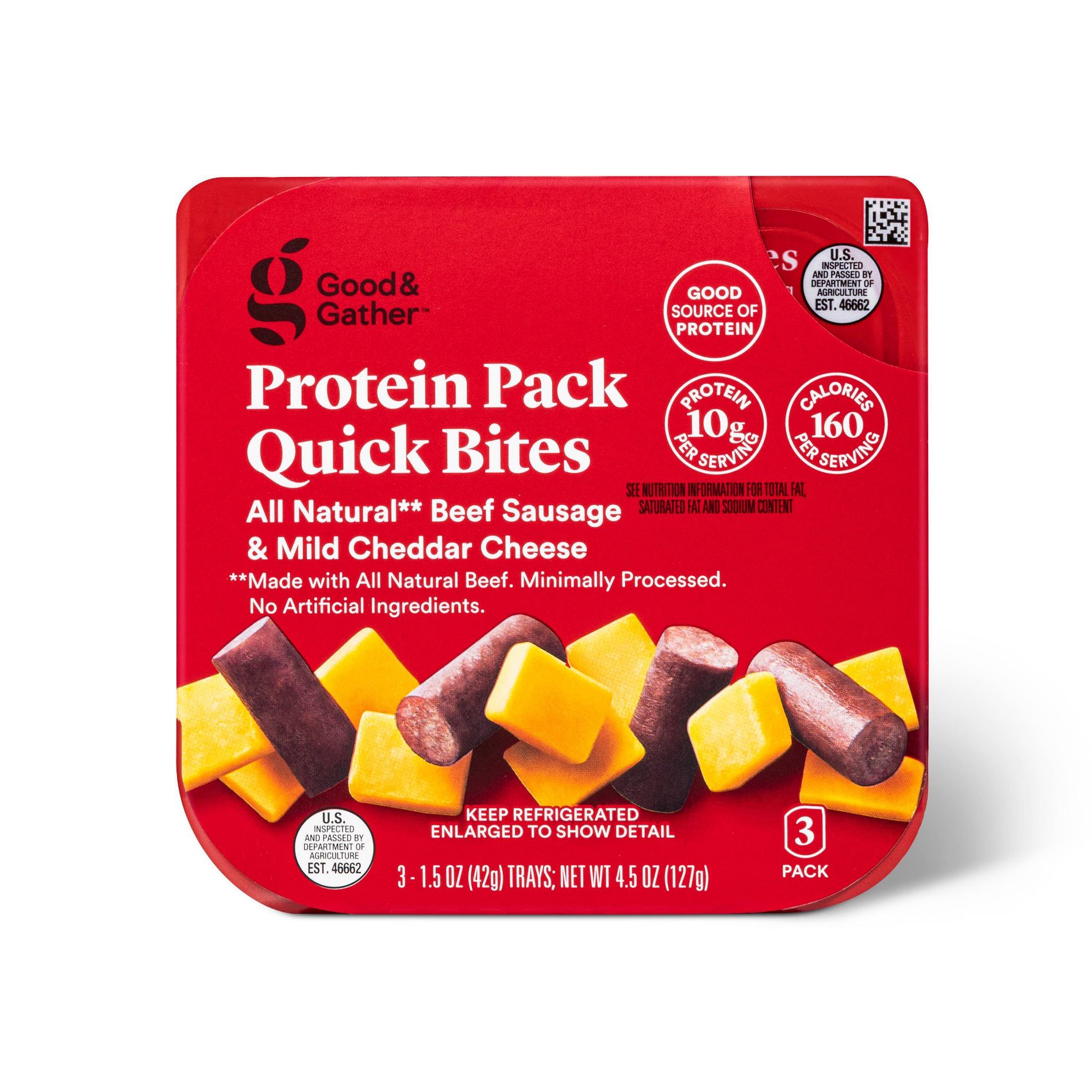 Cheddar Cheese & Beef Sausage Protein Pack Quick Bite - 4.5oz/3ct - Good & Gather™