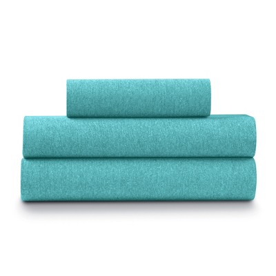 Twin XL Green Heather Jersey Knit Cotton Blend Sheet Set