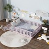 Full Size Wooden Floor Toddlers Bed with Fence and Door, Rubber Wood Montessori Platform Bed for Kids Room-Baofuwish - 3 of 4