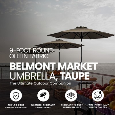 9-Foot Taupe Polyester Market Umbrella with Steel Frame