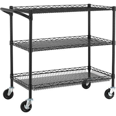 Finnhomy 3 Tier Heavy Duty Commercial Grade Utility Cart, Wire Rolling Cart with Handle Bar