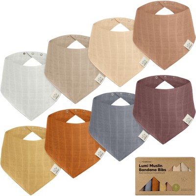 8pk Lumi Muslin Baby Bibs, Bandana Bibs for Baby Boy, Baby Girl, Muslin Drool Bib for Newborn, Toddler