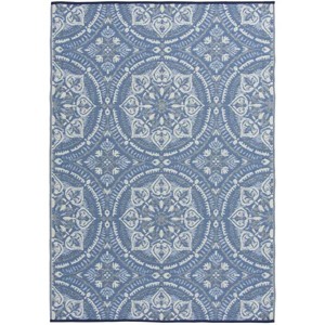 5'x7' Blue/Green Palm Plastic Outdoor Rug - 1 of 4