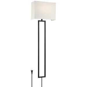 Possini Euro Design Portico Modern Wall Lamp Black Plug-in 11" Light Fixture LED White Linen Rectangular Shade for Bedroom Reading Living Room House - 1 of 4