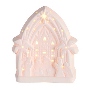 Dicksons Nativity LED Light Up Arch Creche - 4.75 x 4.5 Inch White Porcelain Collectible Tabletop Figurine - 1 of 1