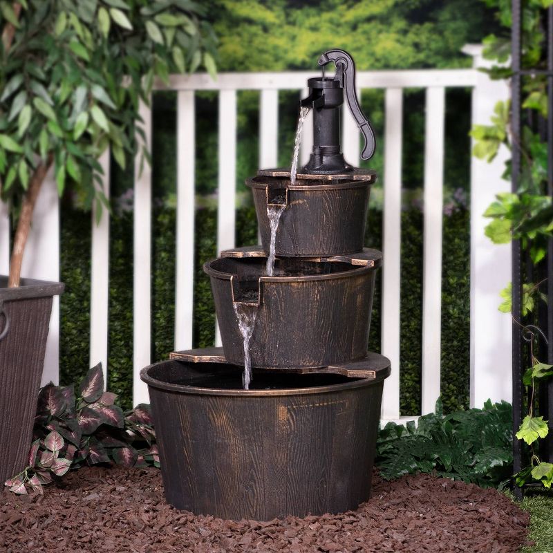 40&#34; Three Tier Pump and Barrels Fountain Brown - Alpine Corporation, 3 of 9