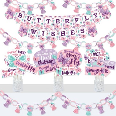 Big Dot of Happiness Beautiful Butterfly - Banner and Photo Booth Decorations - Floral Baby Shower or Birthday Party Supplies Kit - Doterrific Bundle