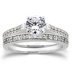 Pompeii3 1/2ct Diamond Engagement Matching Wedding 14K White Gold Ring Set - 1 of 4