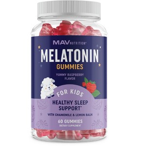 Melatonin Gummies for Kids, Premium Melatonin Gummies for Improve Sleep Quality with Chamomile & Lemon Balm, Raspberry Flavor, MAV Nutrition, 60ct - 1 of 4