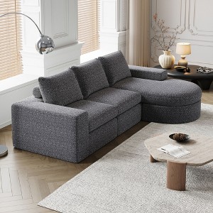 99-Inch Beige L-Shaped Chenille Cloud Curved Sectional Sofa with Chaise for Living Room and Bedroom - 1 of 4