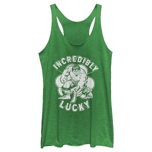 Women's Marvel St. Patrick's Day Hulk Incredibly Lucky Clover Racerback Tank Top - 1 of 4