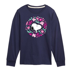 Boys' - Peanuts - Snoopy Valentine Floral Circle Long Sleeve Graphic T-Shirt - 1 of 4