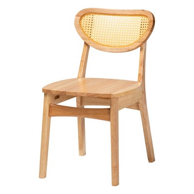 Mid-Century Oak Brown Wood and Rattan 5-Piece Dining Set