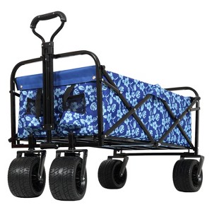 Gulches 440lbs Collapsible Foldable Wagon Cart - Beach Utility Cart, Grocery Cart, Blue Flower Design - 1 of 4