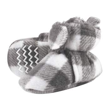 Hudson Baby Baby and Toddler Cozy Fleece and Faux Shearling Booties, Charcoal White Plaid