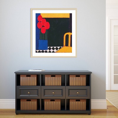 31" x 33" Tulips and Yellow Chair by Eithne Donne Wood Framed Wall Art Print - Amanti Art: Giclee Lithograph, Modern Decor
