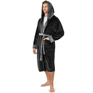 PAVILIA Mens Robe, Hooded Soft Bathrobe for Men, Fleece Plush Warm Shawl Collar Hood Pockets for Bath Shower Spa - 1 of 4