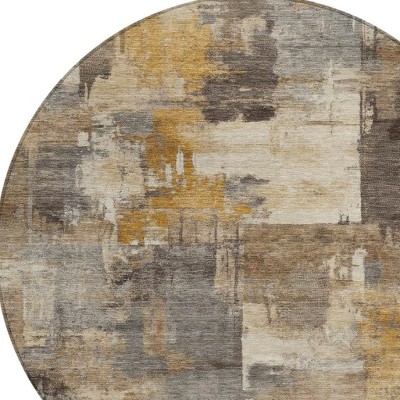 HomeRoots 8' Brown Beige And Charcoal Round Abstract Washable Indoor Outdoor Area Rug