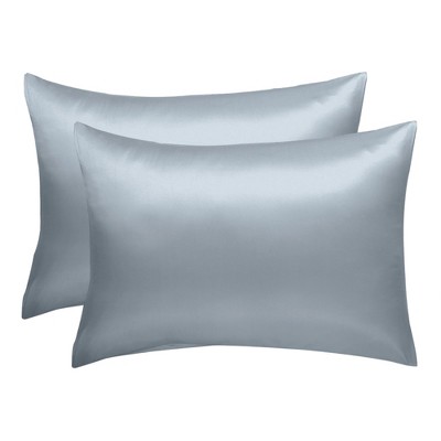 2 Pcs 20"x30" Silky Satin Envelope Pillow Cases Light Gray - PiccoCasa