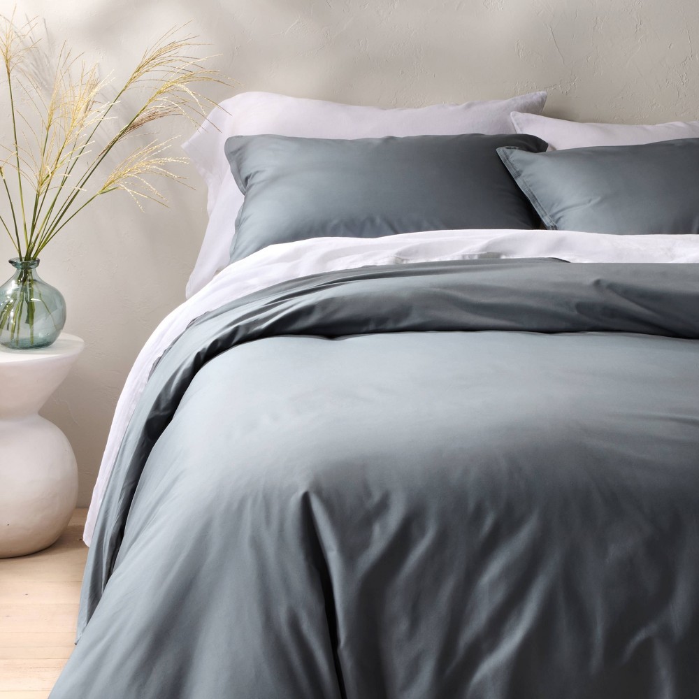 Full/Queen Cotton Percale Duvet Set Mineral Blue - Casaluna™