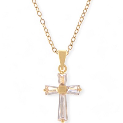 Anna-Kaci Women's Gold Tone Cross Pendant Necklace with Crystal Accents and Chain- Gold