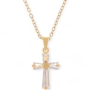 Anna-Kaci Women's Gold Tone Cross Pendant Necklace with Crystal Accents and Chain- Gold - 1 of 4