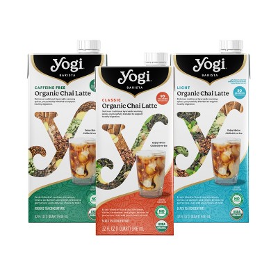 Yogi Barista Organic Chai Latte Tea Concentrate Variety Pack, 32 Fluid Oz (3 Pack) - Includes Two Classic, Light & Caffeine-Free Chai Latte Teas