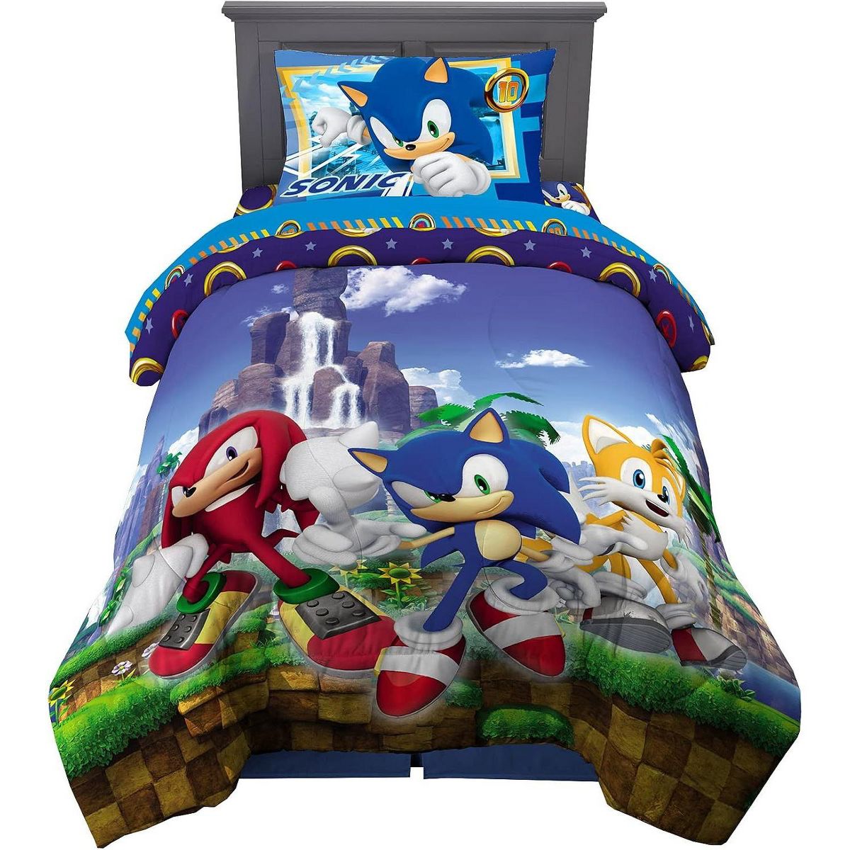Sonic The Hedgehog Kids Bedding , Anime Twin Comforter and Sheets, 4 Piece Set