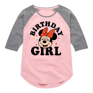 Girls' - Disney - Minnie Birthday Girl Shirt Tail Raglan Graphic T-shirt - 1 of 4
