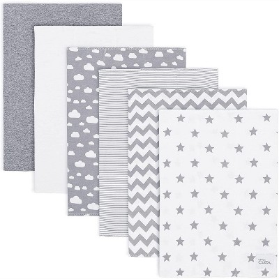 Image of Burp Cloths 100% Cotton Washcloths for Boys and Girls by Comfy Cubs (Grey Pattern, Pack of 6)