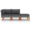 VidaXL 3 Piece Patio Lounge Set Poly Rattan and Solid Eucalyptus Wood - 2 of 4