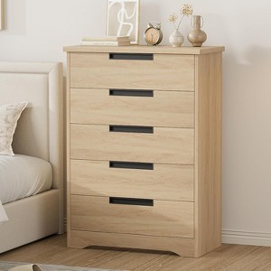 5 Drawer Dresser for Bedroom, Chest of Drawers with Embedded Handles, Wooden Dresser Organizer for Living Room, Nursery, Hallway and Entryway - 1 of 4