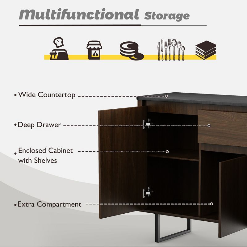 Costway 3-Door Kitchen Buffet Server Sideboard Storage Cupboard Cabinet w/Drawer, 3 of 11