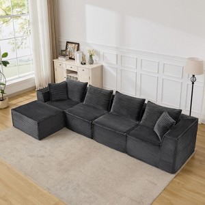 Modular Cloud Sectional Sofa w/Ottoman, No Assembly Corduroy Couch, Deep Seat u/l-Shape Sofa for Small Spaces, 4 Colors & Configurations - 1 of 4