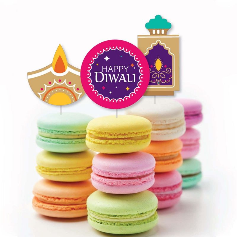 Big Dot of Happiness Happy Diwali - Dessert Cupcake Toppers - Festival of Lights Party Clear Treat Picks - Set of 24, 3 of 7