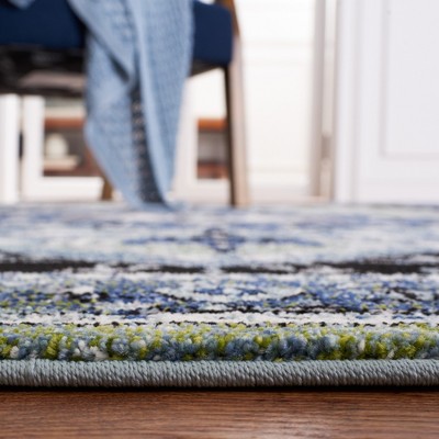 Antique Patina Blue Square Synthetic Area Rug - 6'7" x 6'7"