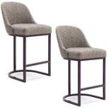 Set of 2 Barrelback Counter Height Barstool with Metal Base Espresso/Gray Linen - Leick Home