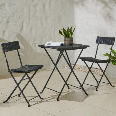 Folding Patio Bistro Set 3 piece Rattan And Steel Caf Table And