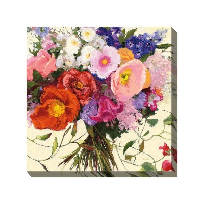 Cottage Garden West of The Wind First Romance Colorful 24 x 24 Inch Waterproof Gallery Wrapped Canvas, Outdoor Garden, Yard, Patio All Weather Hanging