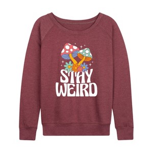 Women's - Instant Message - Stay Weird Mushrooms Lightweight French Terry Wide Neck Long Sleeve Graphic Shirt - 1 of 4
