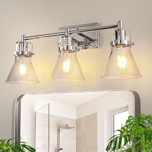 DORESshop 3-Light Chrome Wall Mirror Light, E26 Bulb Base, Metal & Glass Vanity Sconce for Bathroom, Bedroom, Dressing Area - No Bulbs Included - 1 of 4