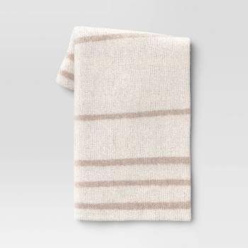 Cozy Feathery Knit Border Striped Throw Blanket  - Threshold™